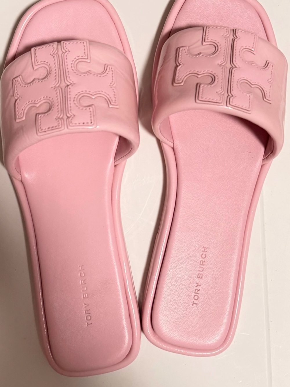 Tory Burch Blush Pink Logo Slide Sandals